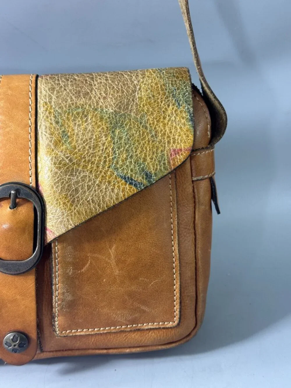 Patricia Nash Brown Leather Purse Crossbody Floral Flap Handbag bag